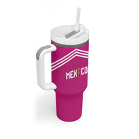 Custom Mexico 2026 Football Pink Tumbler With Handle Golden Eagle Victory