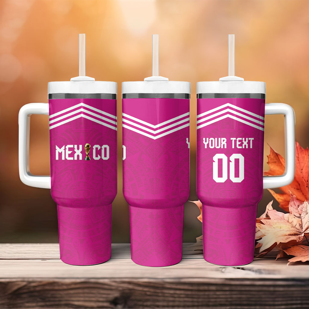 Custom Mexico 2026 Football Pink Tumbler With Handle Golden Eagle Victory