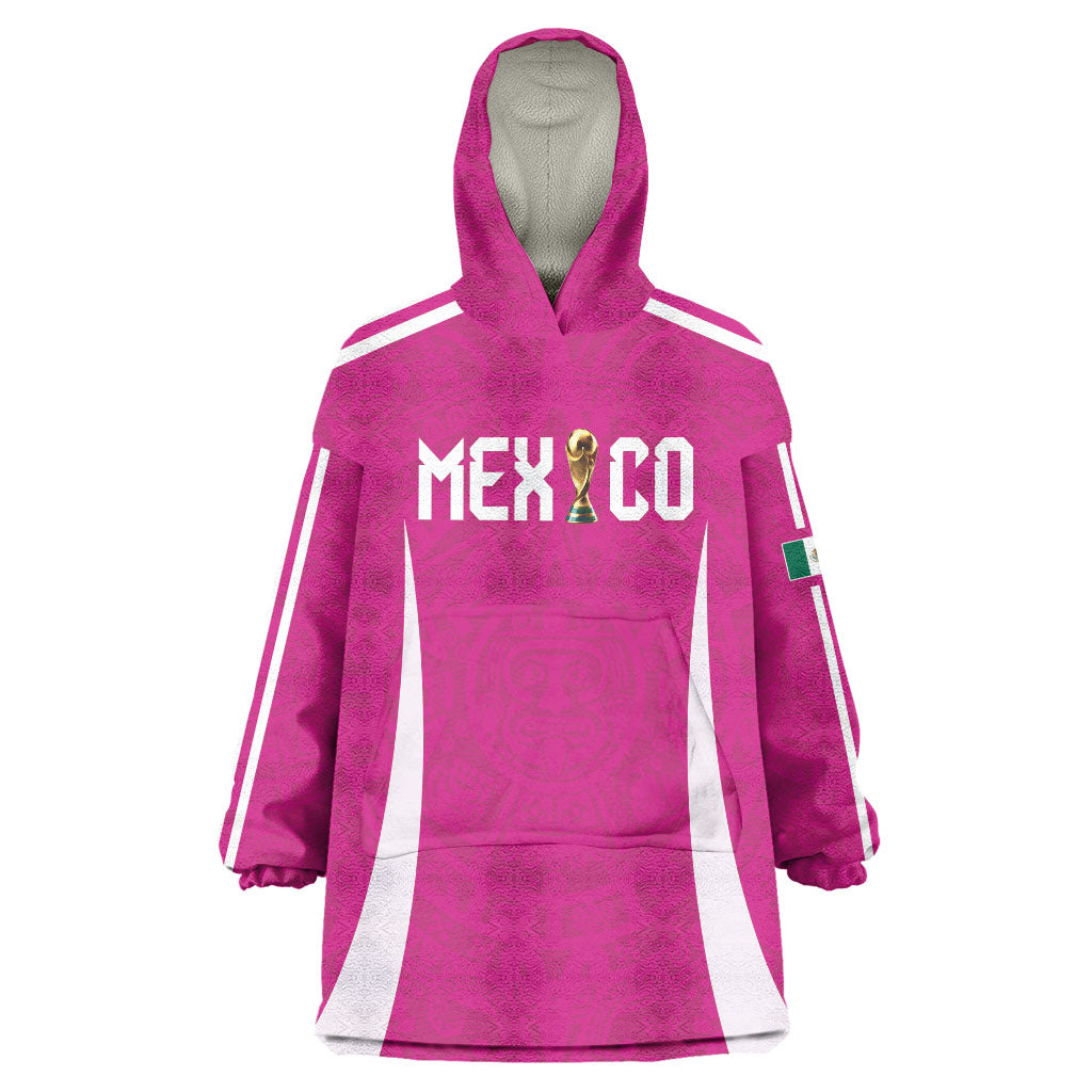 Custom Mexico 2026 Football Pink Wearable Blanket Hoodie Golden Eagle Victory