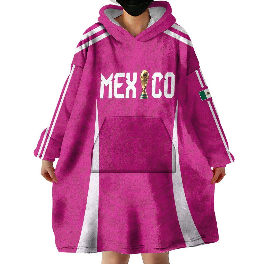 Custom Mexico 2026 Football Pink Wearable Blanket Hoodie Golden Eagle Victory