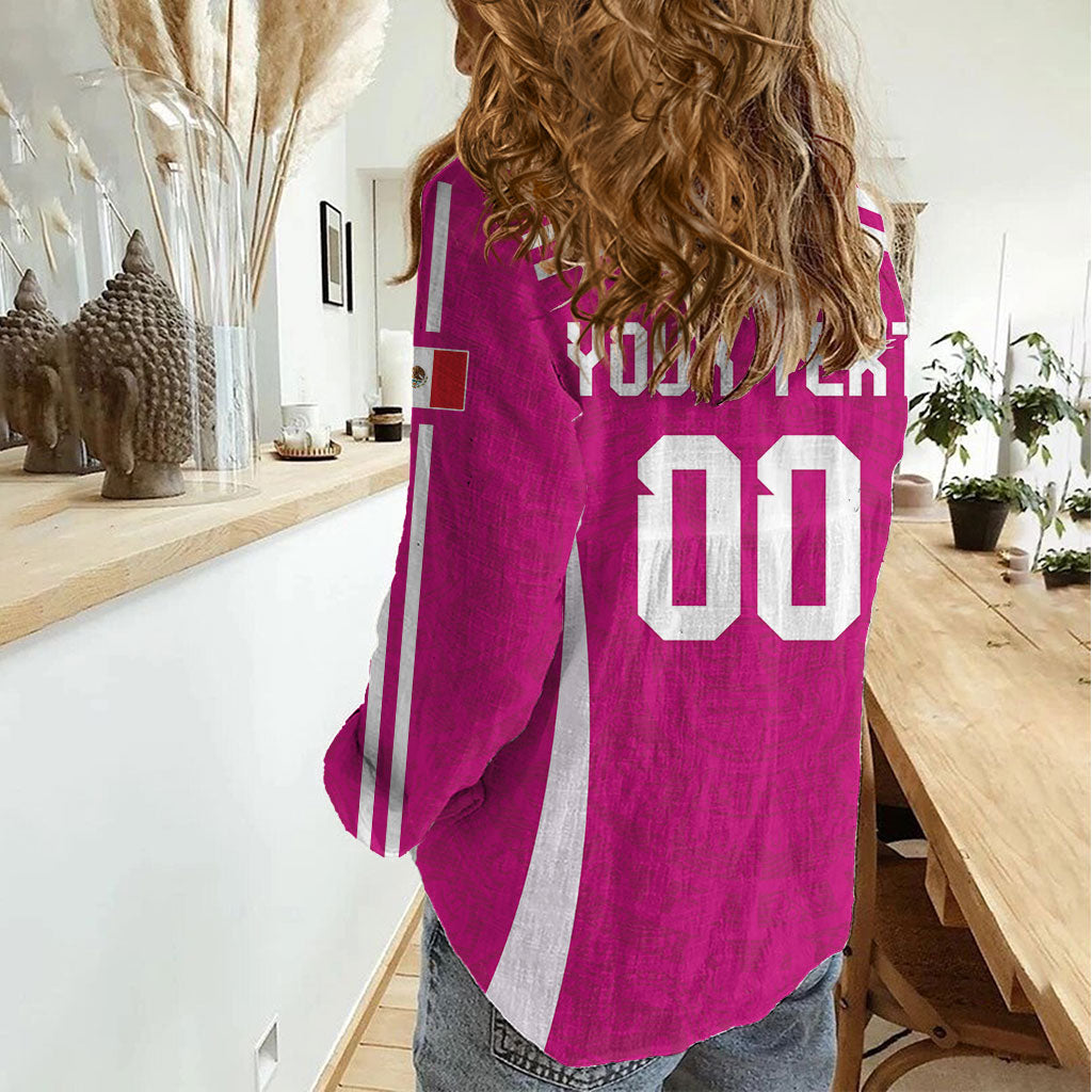 Custom Mexico 2026 Football Pink Women Casual Shirt Golden Eagle Victory