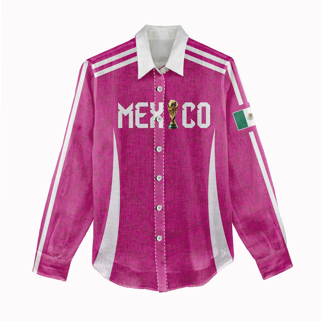 Custom Mexico 2026 Football Pink Women Casual Shirt Golden Eagle Victory