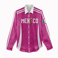 Custom Mexico 2026 Football Pink Women Casual Shirt Golden Eagle Victory