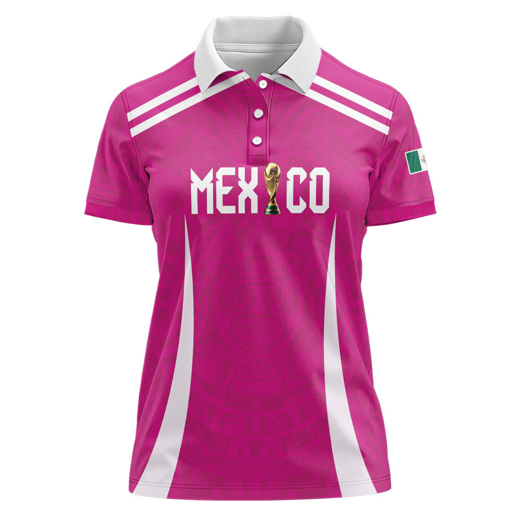 Custom Mexico 2026 Football Pink Women Polo Shirt Golden Eagle Victory