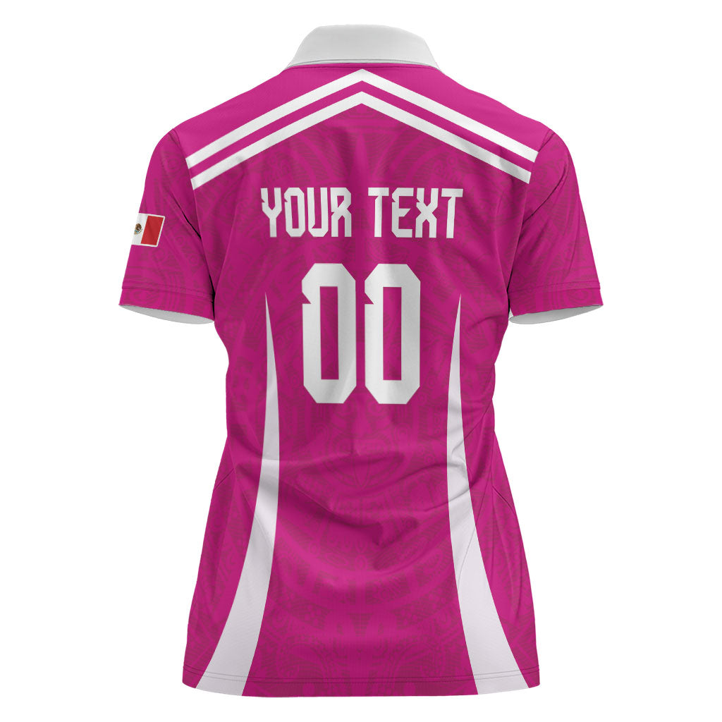 Custom Mexico 2026 Football Pink Women Polo Shirt Golden Eagle Victory