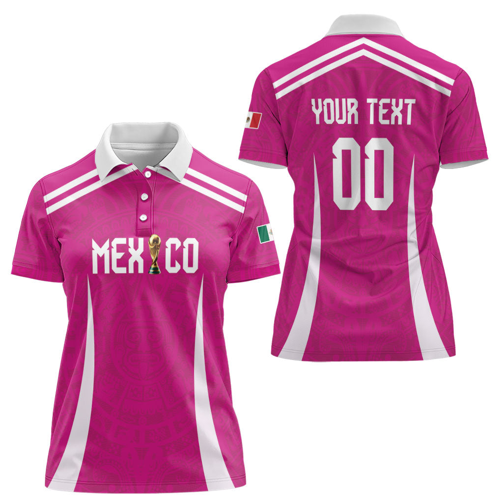 Custom Mexico 2026 Football Pink Women Polo Shirt Golden Eagle Victory