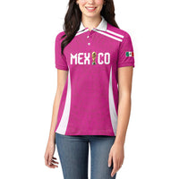 Custom Mexico 2026 Football Pink Women Polo Shirt Golden Eagle Victory
