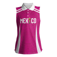 Custom Mexico 2026 Football Pink Women Sleeveless Polo Shirt Golden Eagle Victory