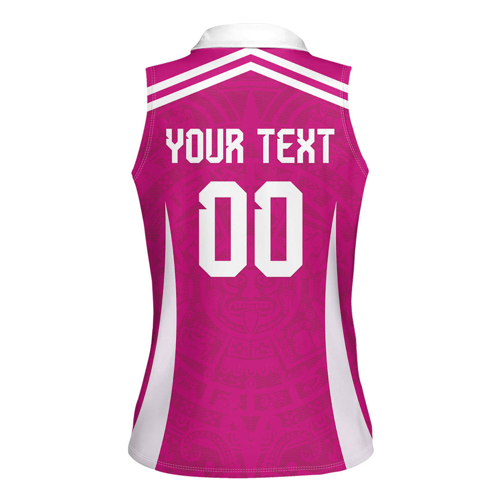 Custom Mexico 2026 Football Pink Women Sleeveless Polo Shirt Golden Eagle Victory
