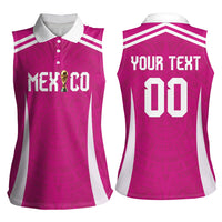Custom Mexico 2026 Football Pink Women Sleeveless Polo Shirt Golden Eagle Victory