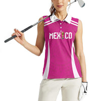 Custom Mexico 2026 Football Pink Women Sleeveless Polo Shirt Golden Eagle Victory