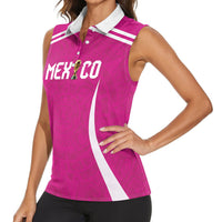 Custom Mexico 2026 Football Pink Women Sleeveless Polo Shirt Golden Eagle Victory