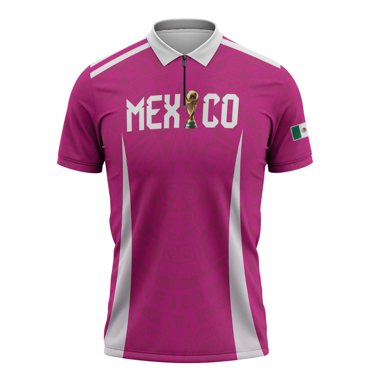 Custom Mexico 2026 Football Pink Zipper Polo Shirt Golden Eagle Victory