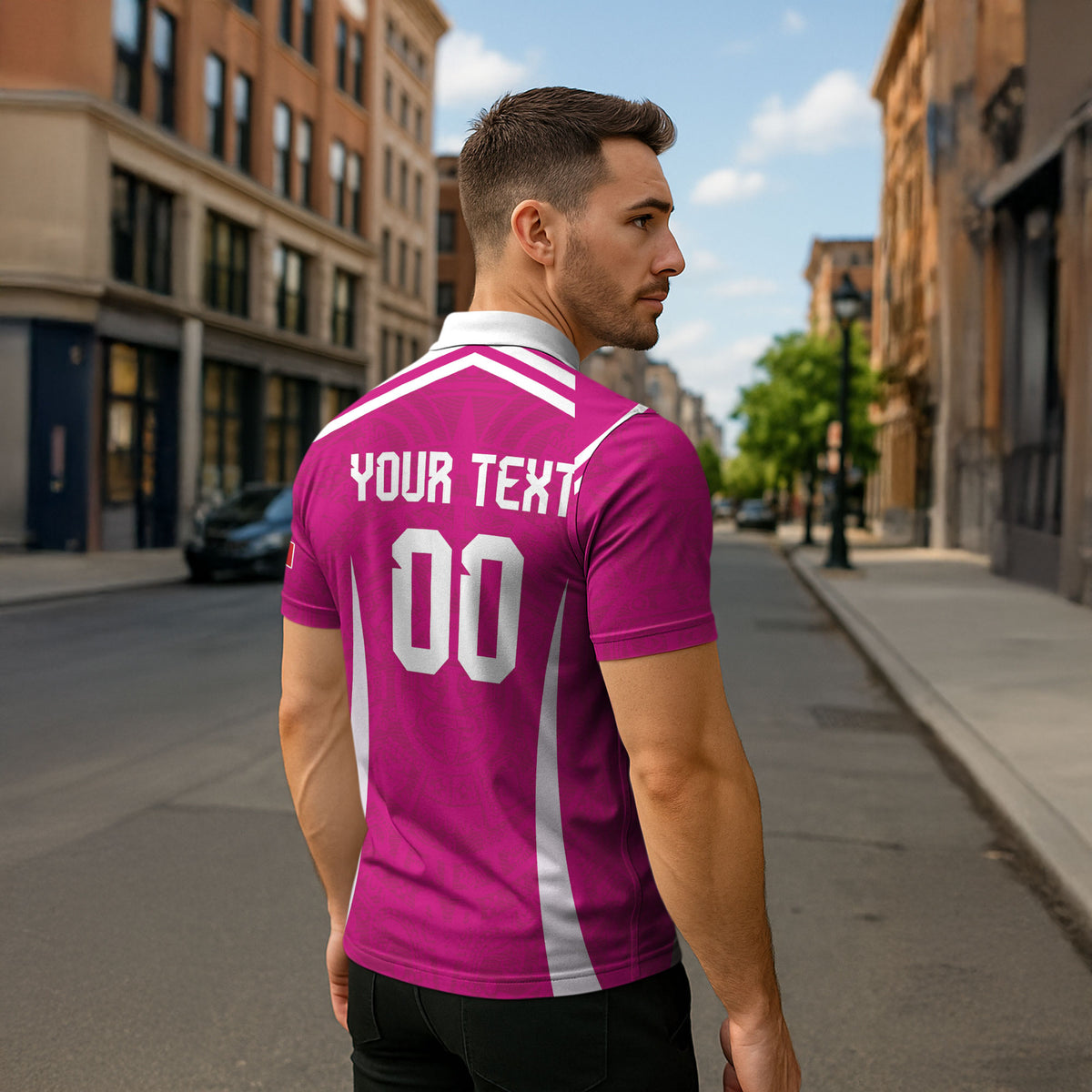 Custom Mexico 2026 Football Pink Zipper Polo Shirt Golden Eagle Victory