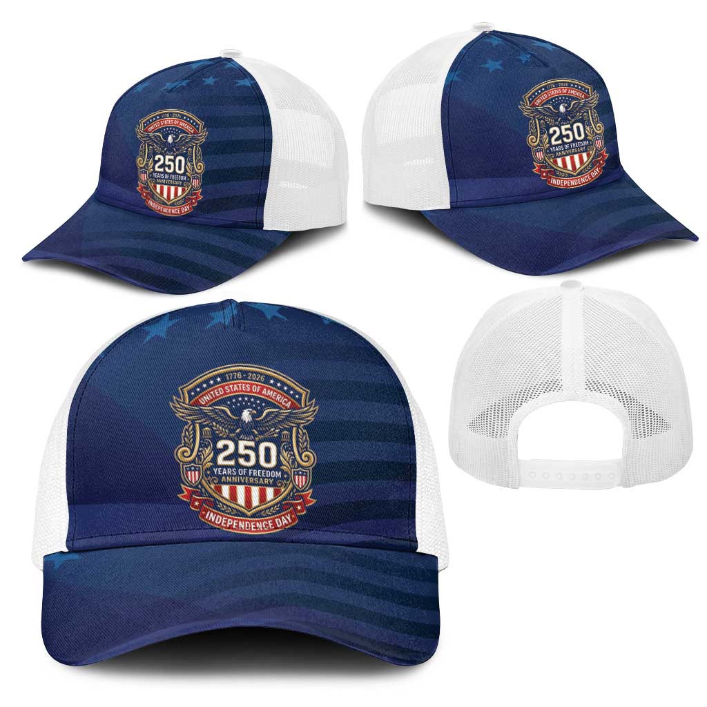 USA 250 Years Of Freedom Mesh Trucker Cap Happy Independence Day 2026