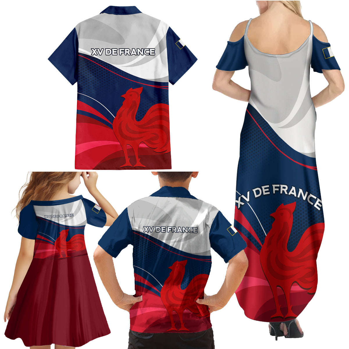 France Rugby Family Matching Summer Maxi Dress and Hawaiian Shirt XV de France 2023 World Cup - Wonder Print Shop