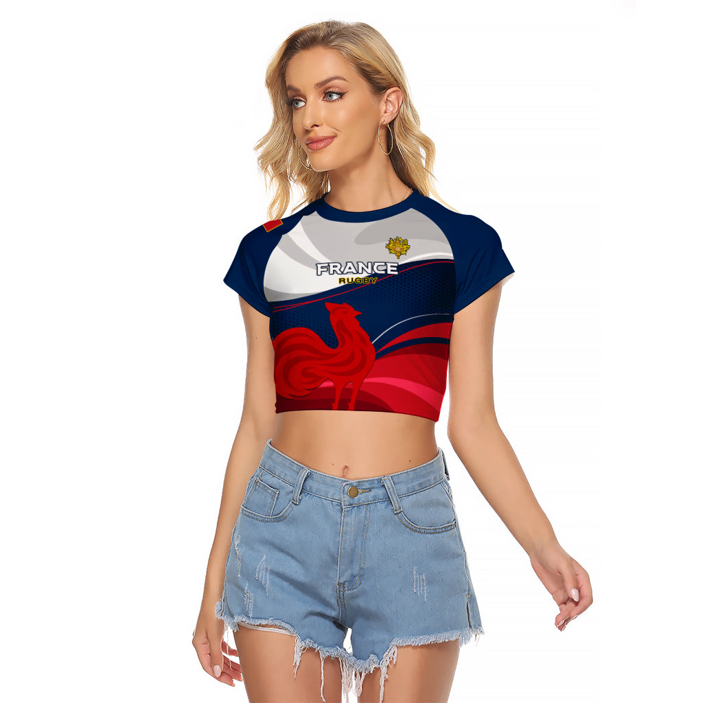 Custom France Rugby Raglan Cropped T Shirt XV de France 2023 World Cup - Wonder Print Shop