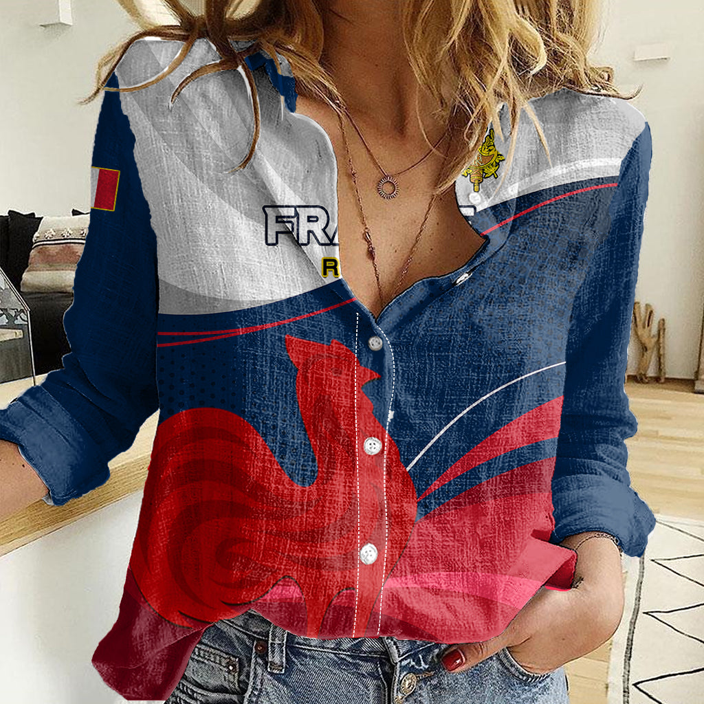 Custom France Rugby Women Casual Shirt XV de France 2023 World Cup - Wonder Print Shop