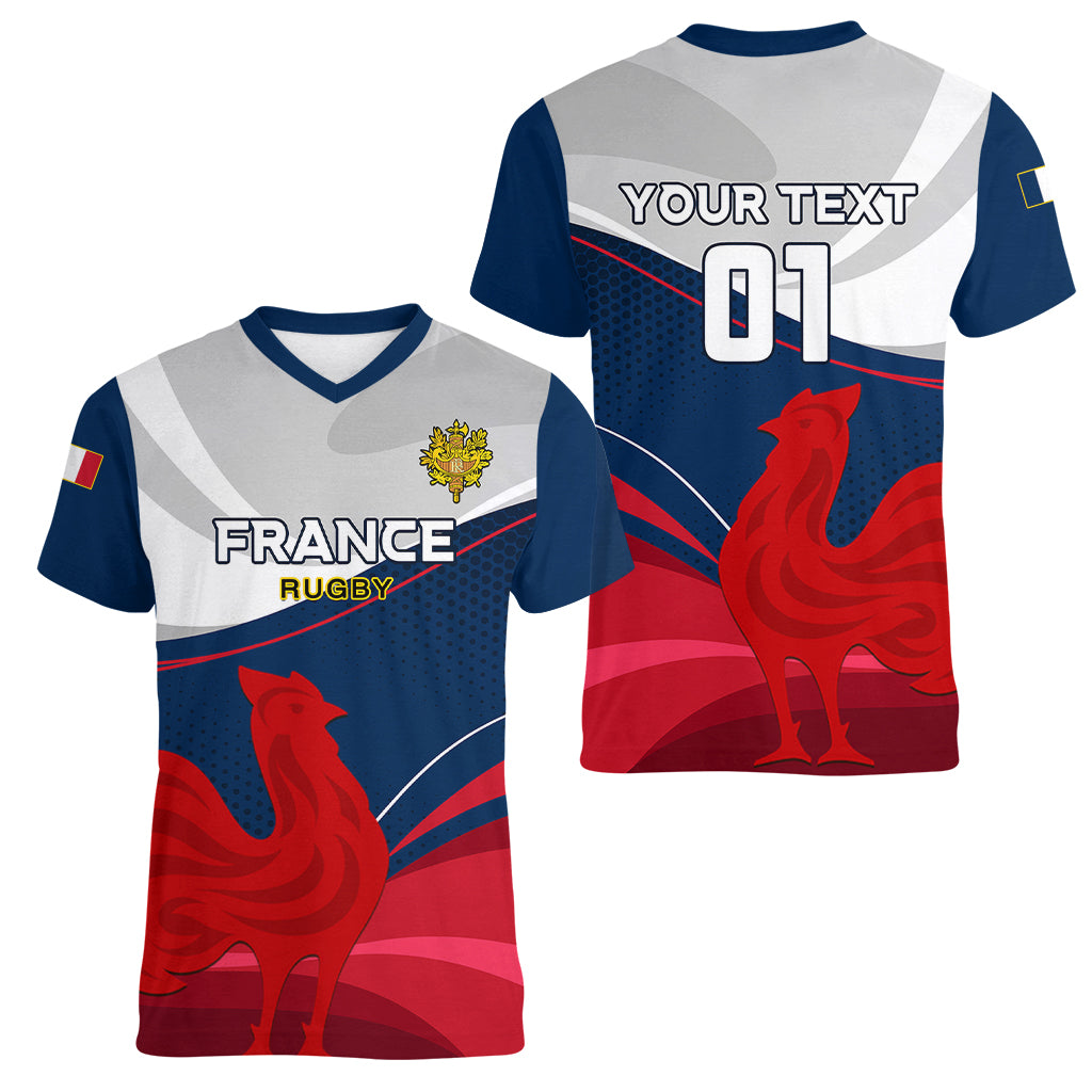 Custom France Rugby Women V Neck T Shirt XV de France 2023 World Cup - Wonder Print Shop
