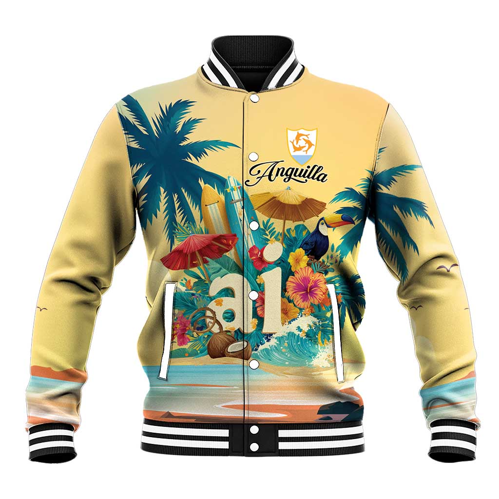 Anguilla AI Tropical Flowers Baseball Jacket - Wonder Print Shop