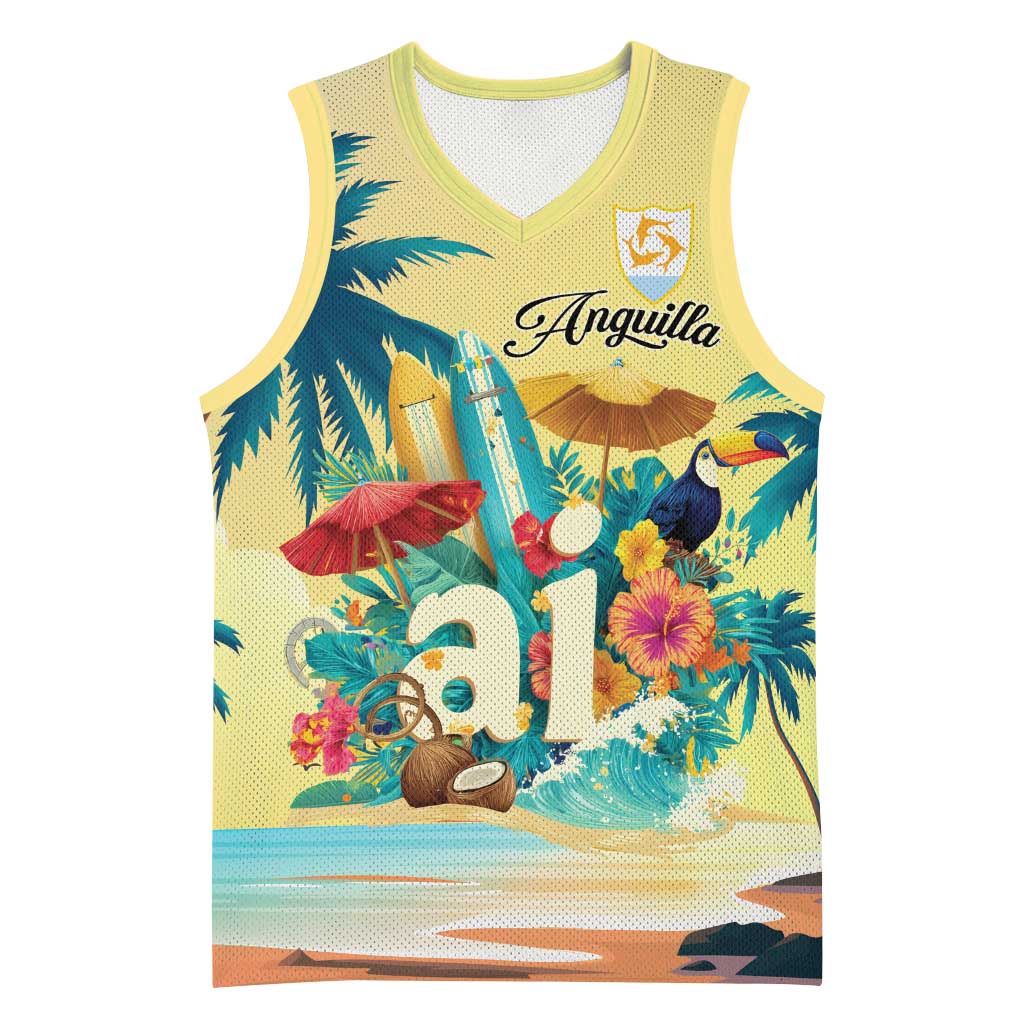 Anguilla AI Tropical Flowers Basketball Jersey - Wonder Print Shop
