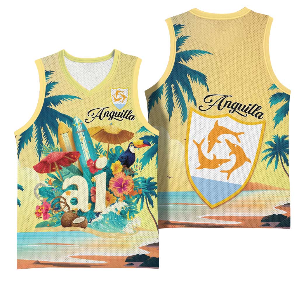 Anguilla AI Tropical Flowers Basketball Jersey - Wonder Print Shop