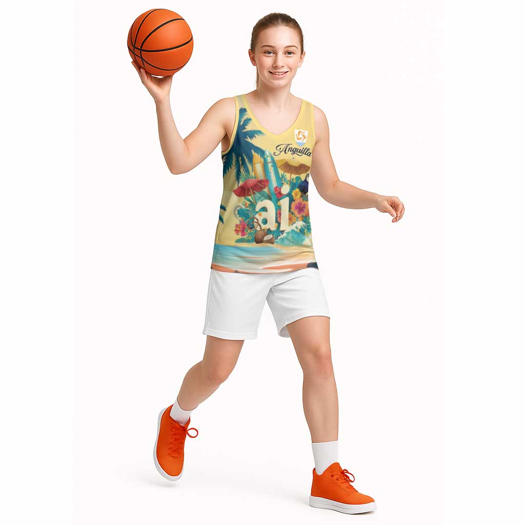 Anguilla AI Tropical Flowers Basketball Jersey - Wonder Print Shop