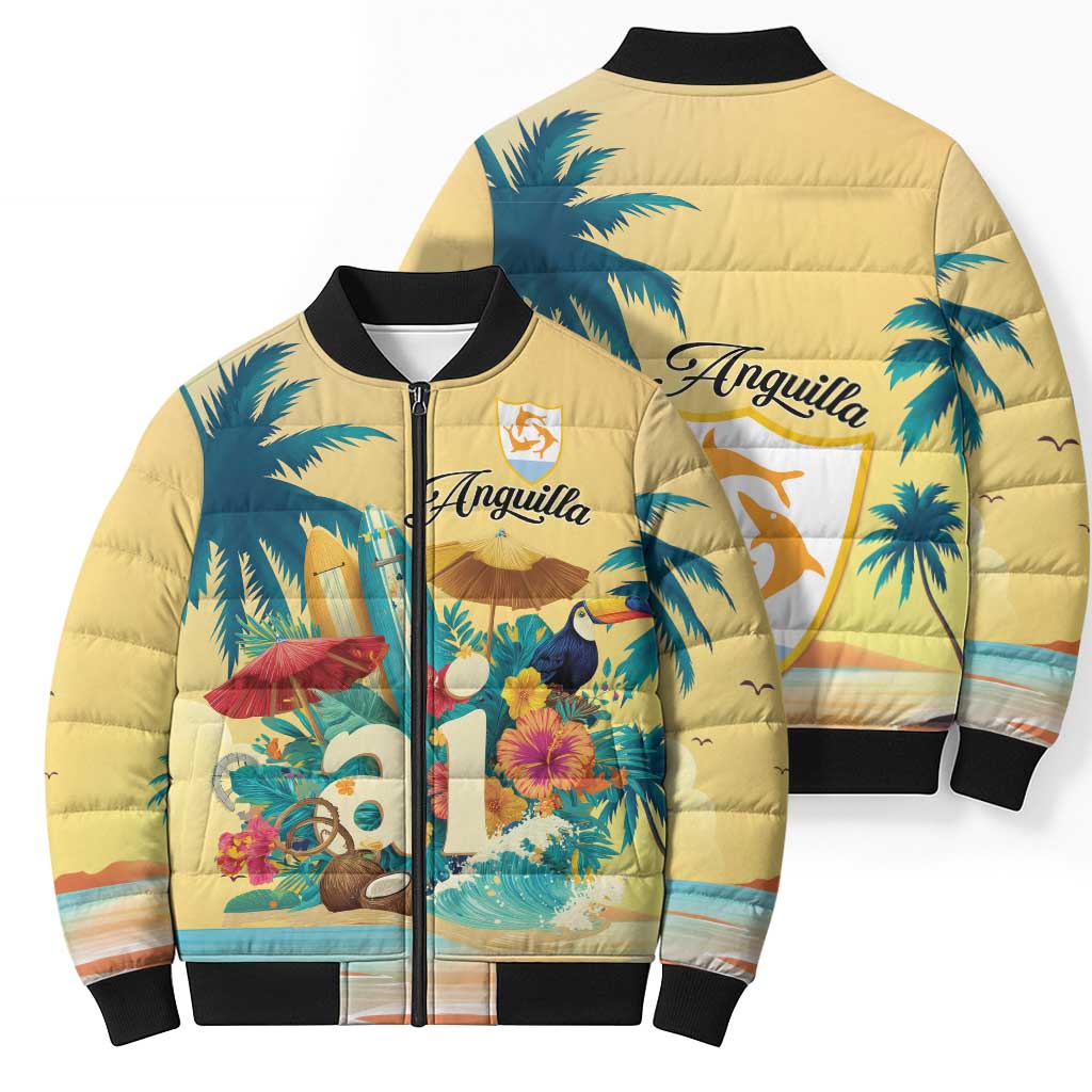 Anguilla AI Tropical Flowers Bomber Puffer Jacket - Wonder Print Shop