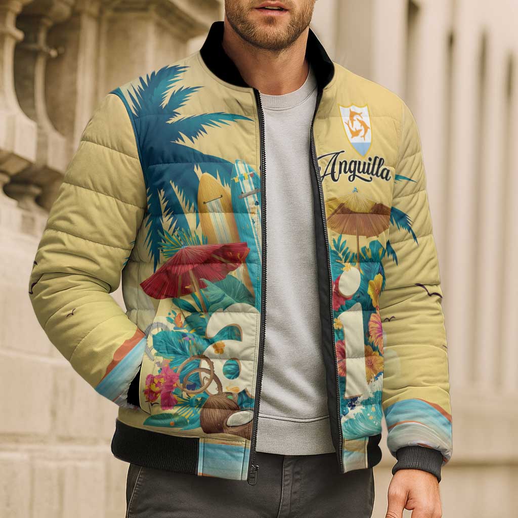 Anguilla AI Tropical Flowers Bomber Puffer Jacket - Wonder Print Shop