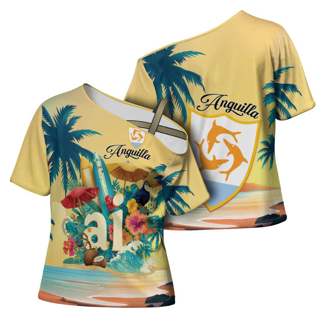 Anguilla AI Tropical Flowers Cross Shoulder Shirt - Wonder Print Shop