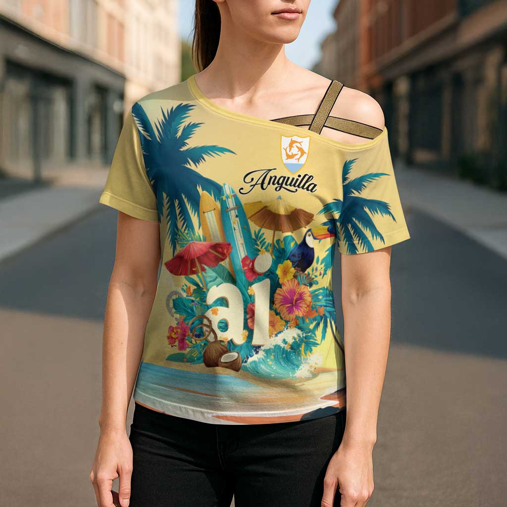 Anguilla AI Tropical Flowers Cross Shoulder Shirt - Wonder Print Shop