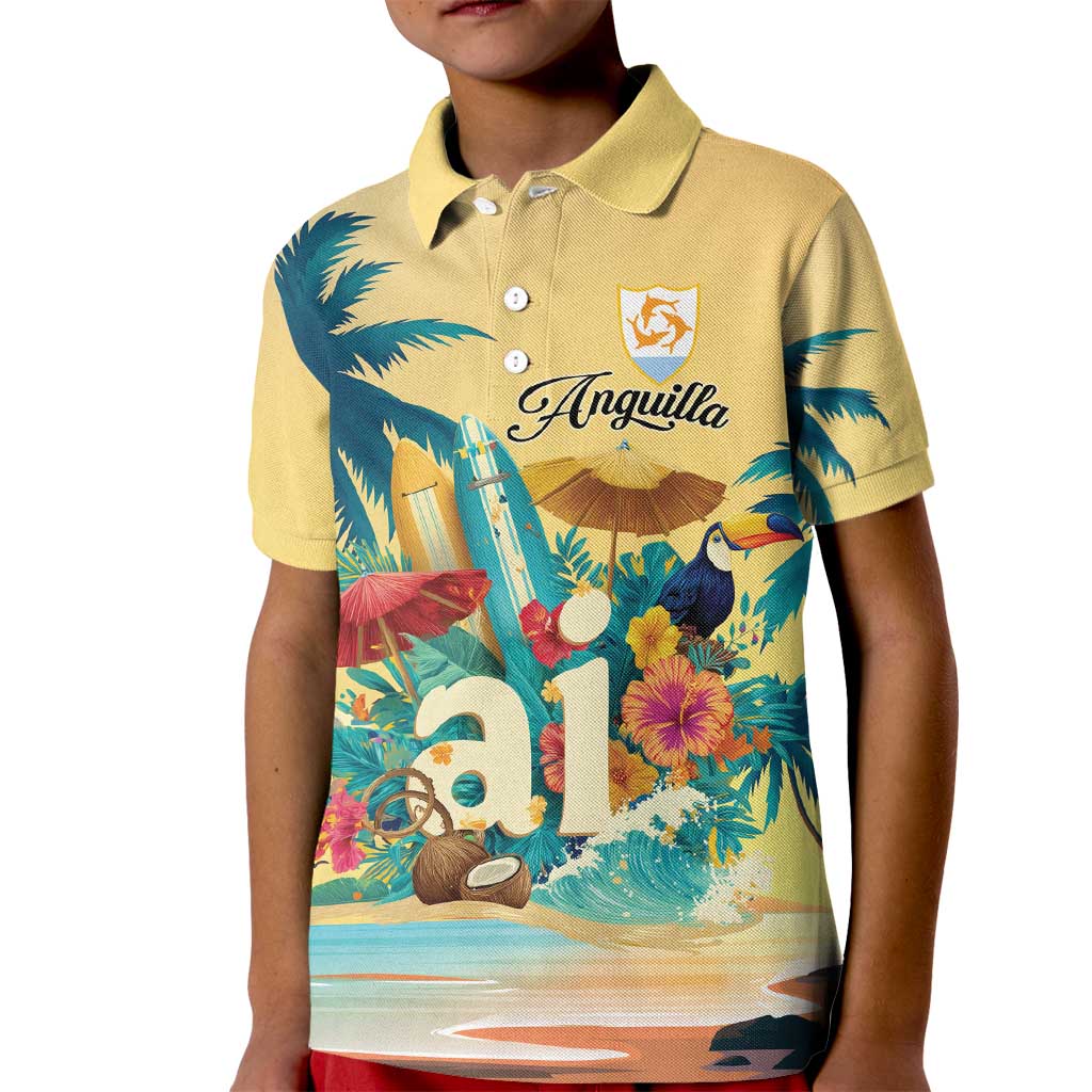 Anguilla AI Tropical Flowers Kid Polo Shirt - Wonder Print Shop
