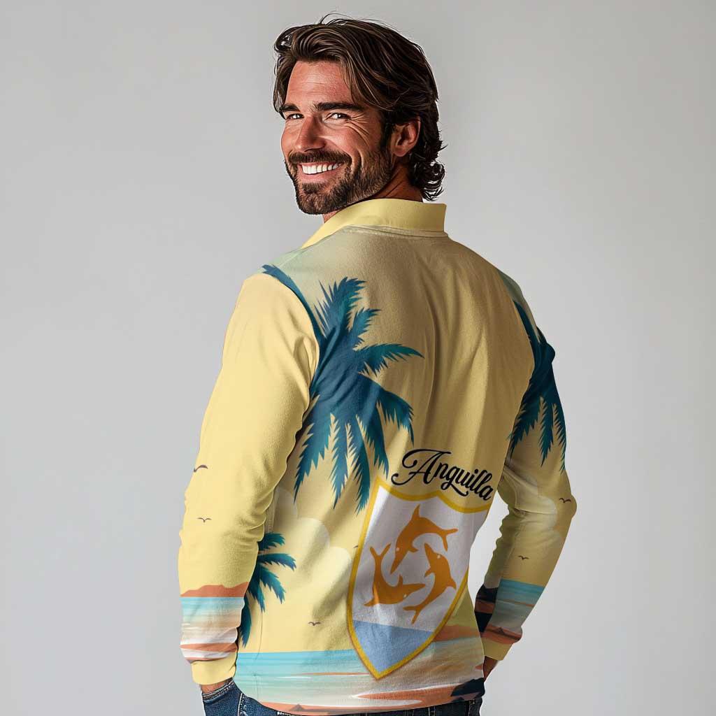 Anguilla AI Tropical Flowers Long Sleeve Polo Shirt - Wonder Print Shop