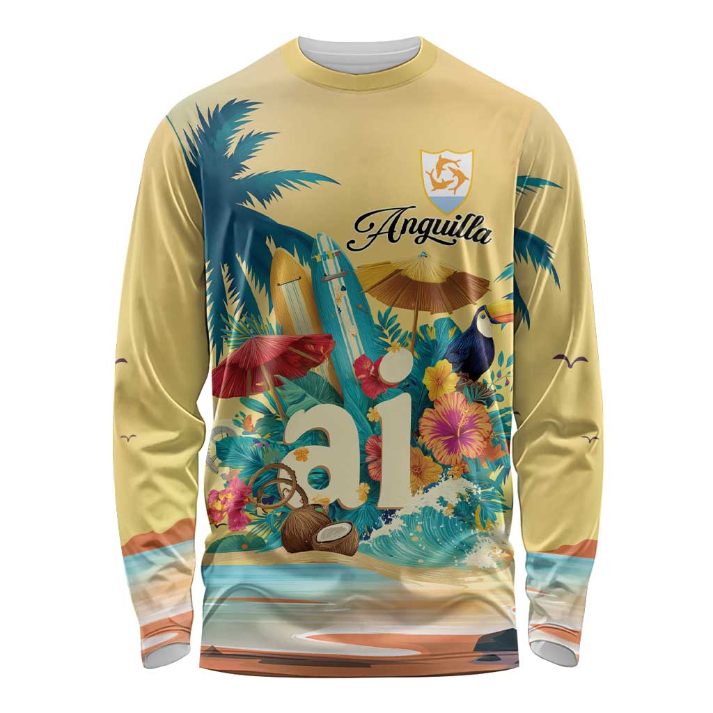 Anguilla AI Tropical Flowers Long Sleeve Shirt - Wonder Print Shop