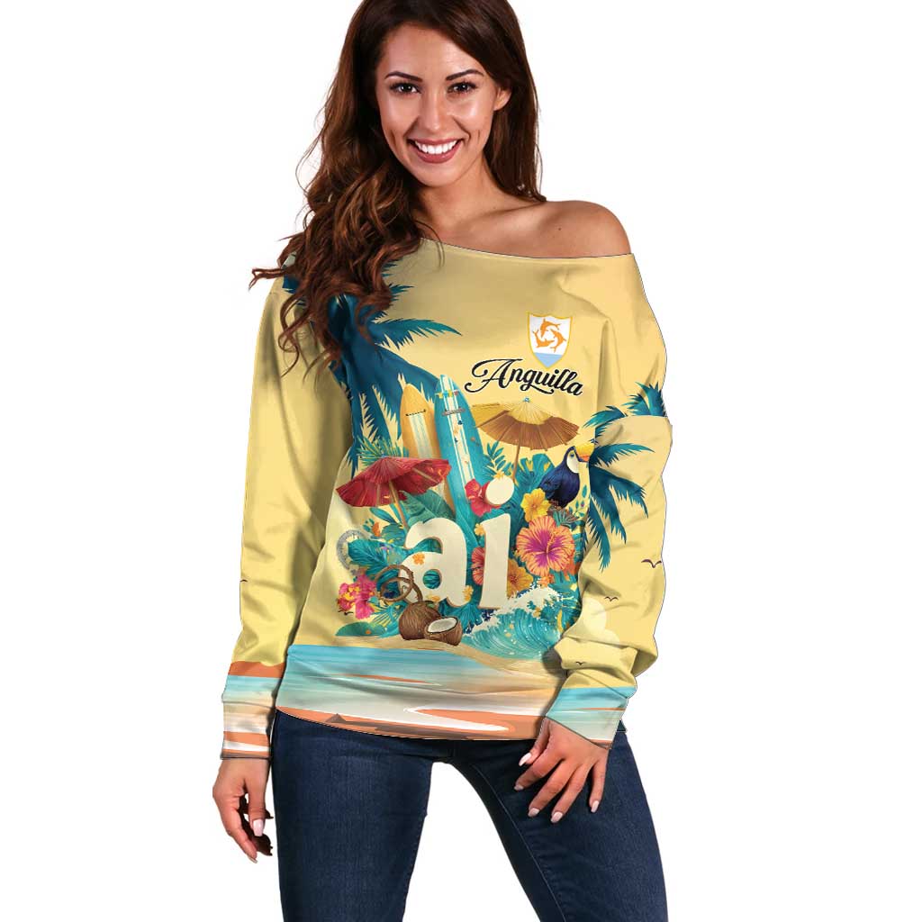 Anguilla AI Tropical Flowers Off Shoulder Sweater - Wonder Print Shop
