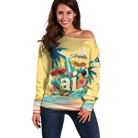 Anguilla AI Tropical Flowers Off Shoulder Sweater - Wonder Print Shop