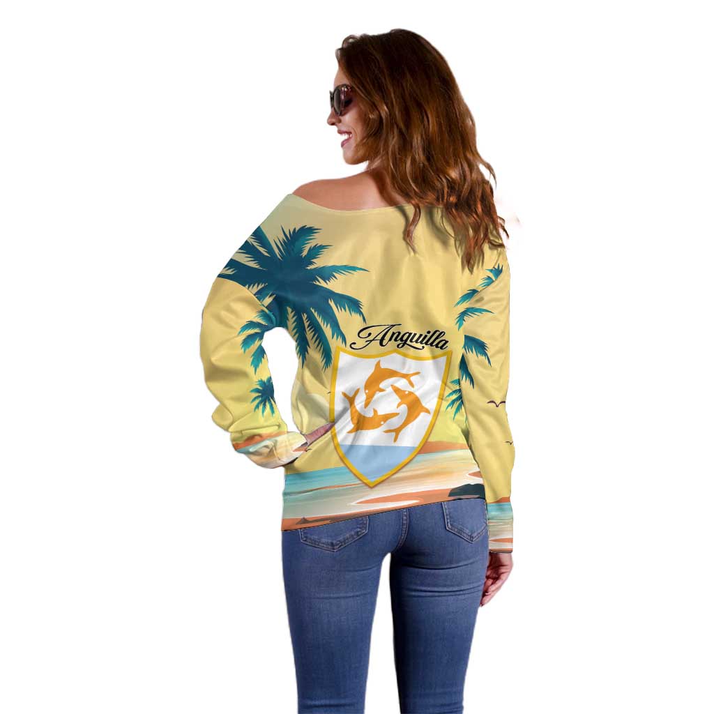 Anguilla AI Tropical Flowers Off Shoulder Sweater - Wonder Print Shop