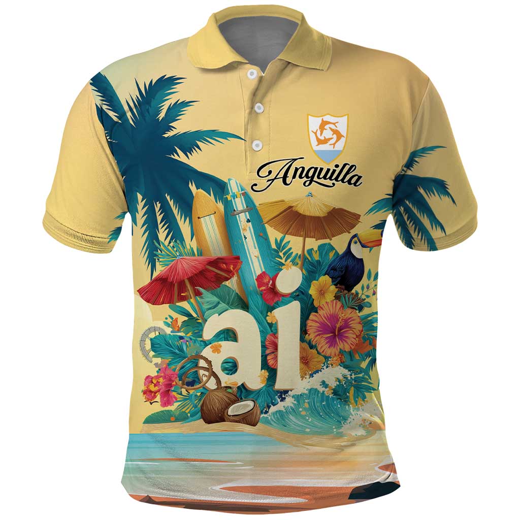 Anguilla AI Tropical Flowers Polo Shirt - Wonder Print Shop