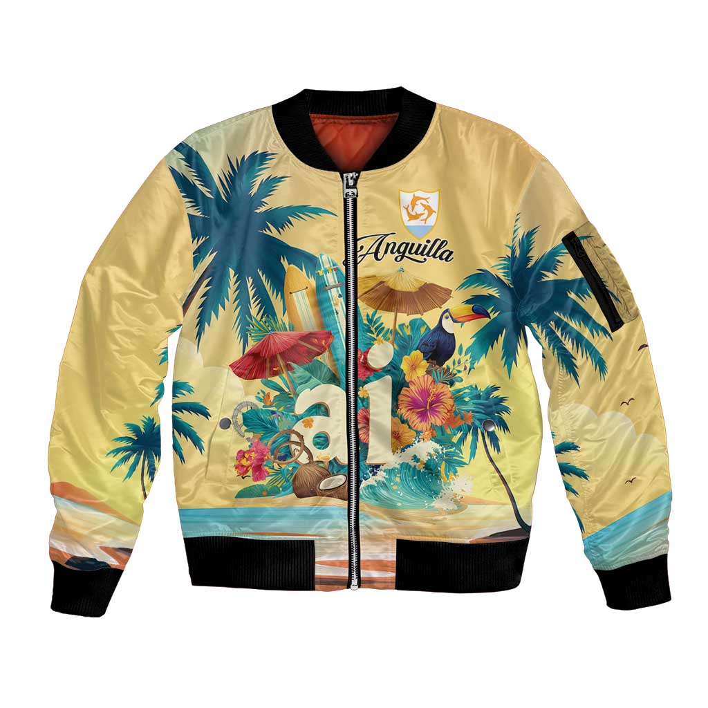 Anguilla AI Tropical Flowers Sleeve Zip Bomber Jacket - Wonder Print Shop