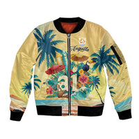 Anguilla AI Tropical Flowers Sleeve Zip Bomber Jacket - Wonder Print Shop