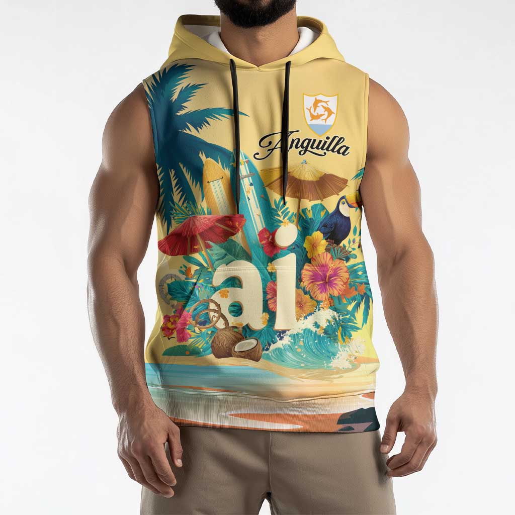 Anguilla AI Tropical Flowers Sleeveless Hoodie - Wonder Print Shop