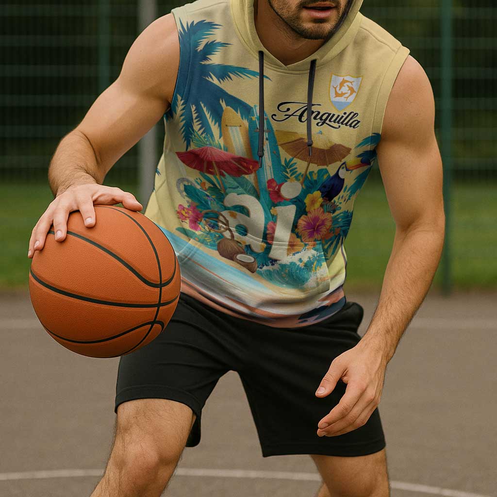 Anguilla AI Tropical Flowers Sleeveless Hoodie - Wonder Print Shop