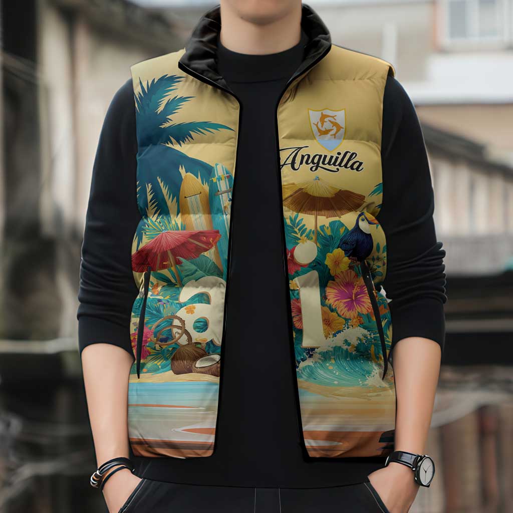 Anguilla AI Tropical Flowers Sleeveless Puffer Jacket - Wonder Print Shop