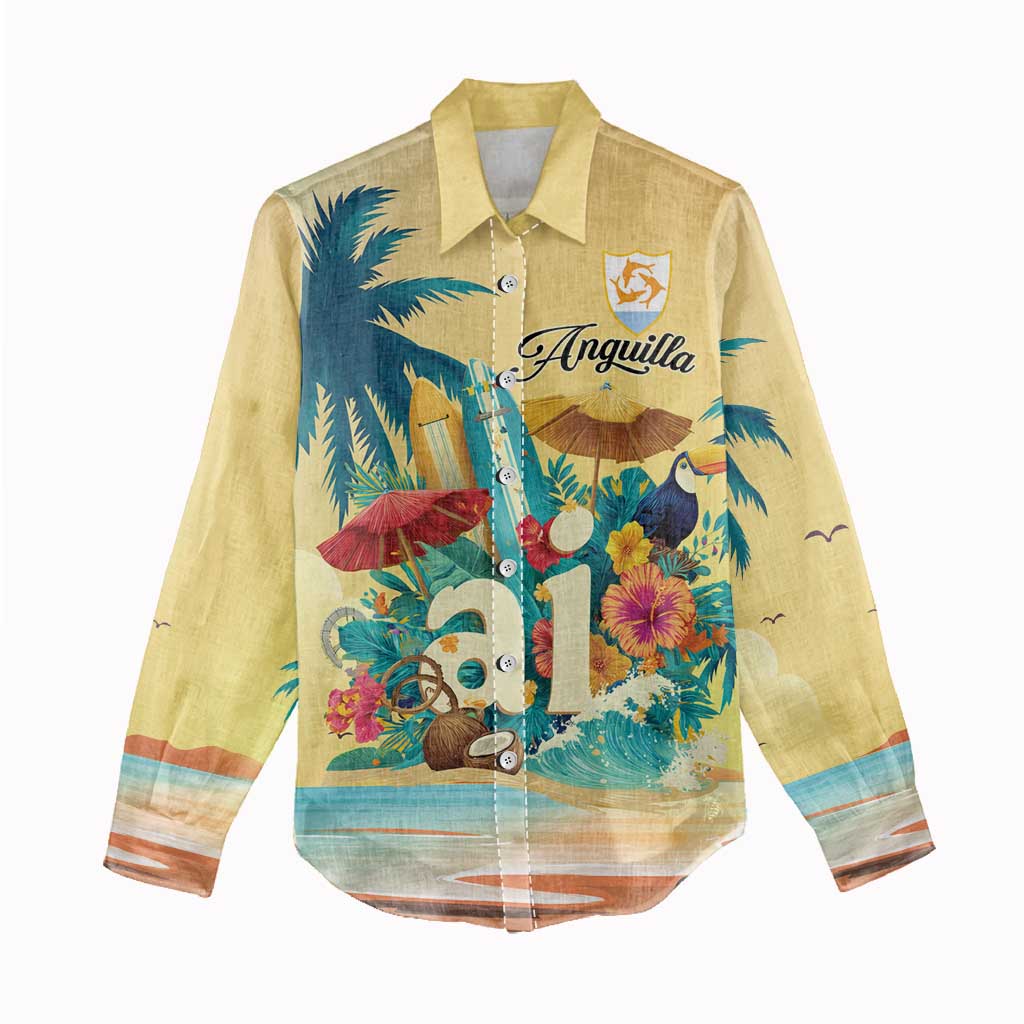 Anguilla AI Tropical Flowers Women Casual Shirt - Wonder Print Shop