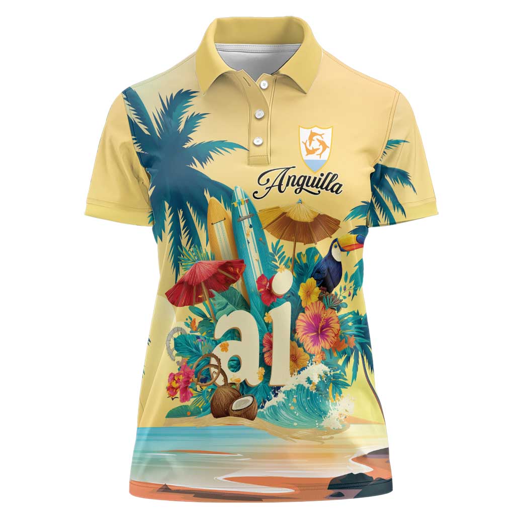 Anguilla AI Tropical Flowers Women Polo Shirt - Wonder Print Shop