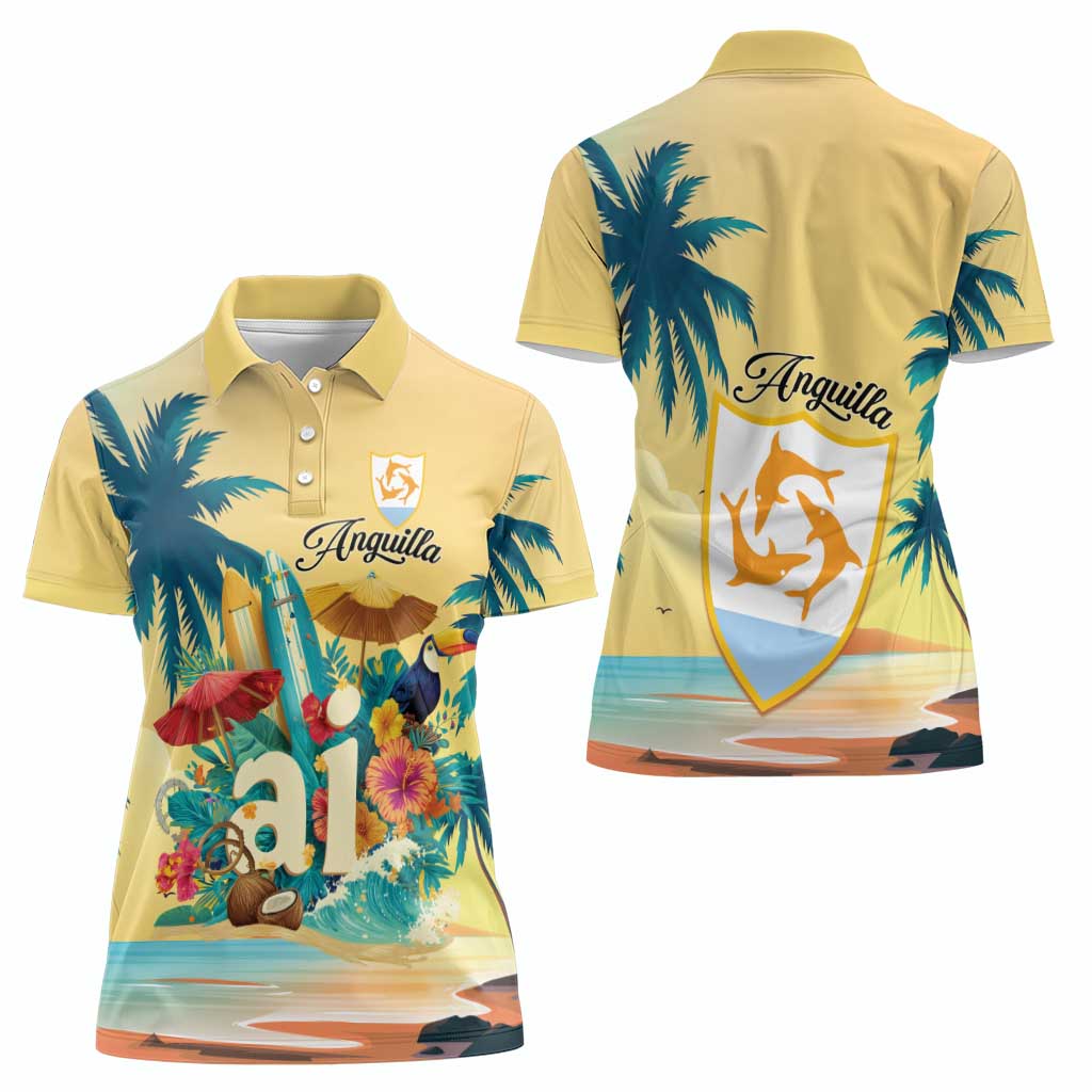 Anguilla AI Tropical Flowers Women Polo Shirt - Wonder Print Shop