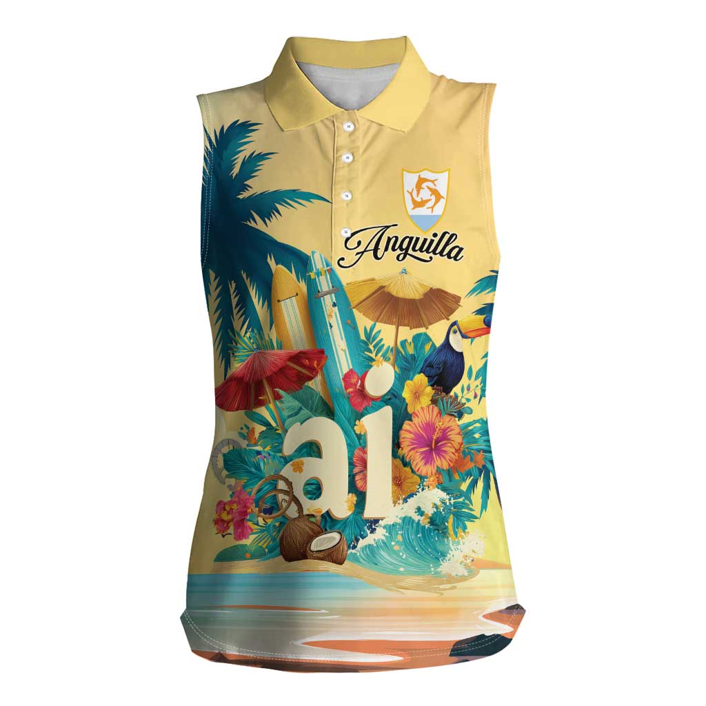 Anguilla AI Tropical Flowers Women Sleeveless Polo Shirt - Wonder Print Shop