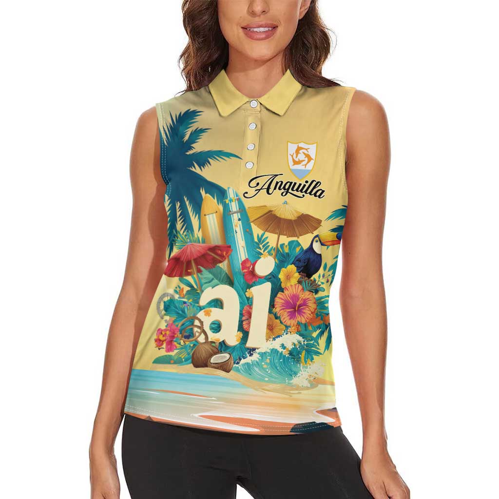 Anguilla AI Tropical Flowers Women Sleeveless Polo Shirt - Wonder Print Shop