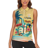 Anguilla AI Tropical Flowers Women Sleeveless Polo Shirt - Wonder Print Shop