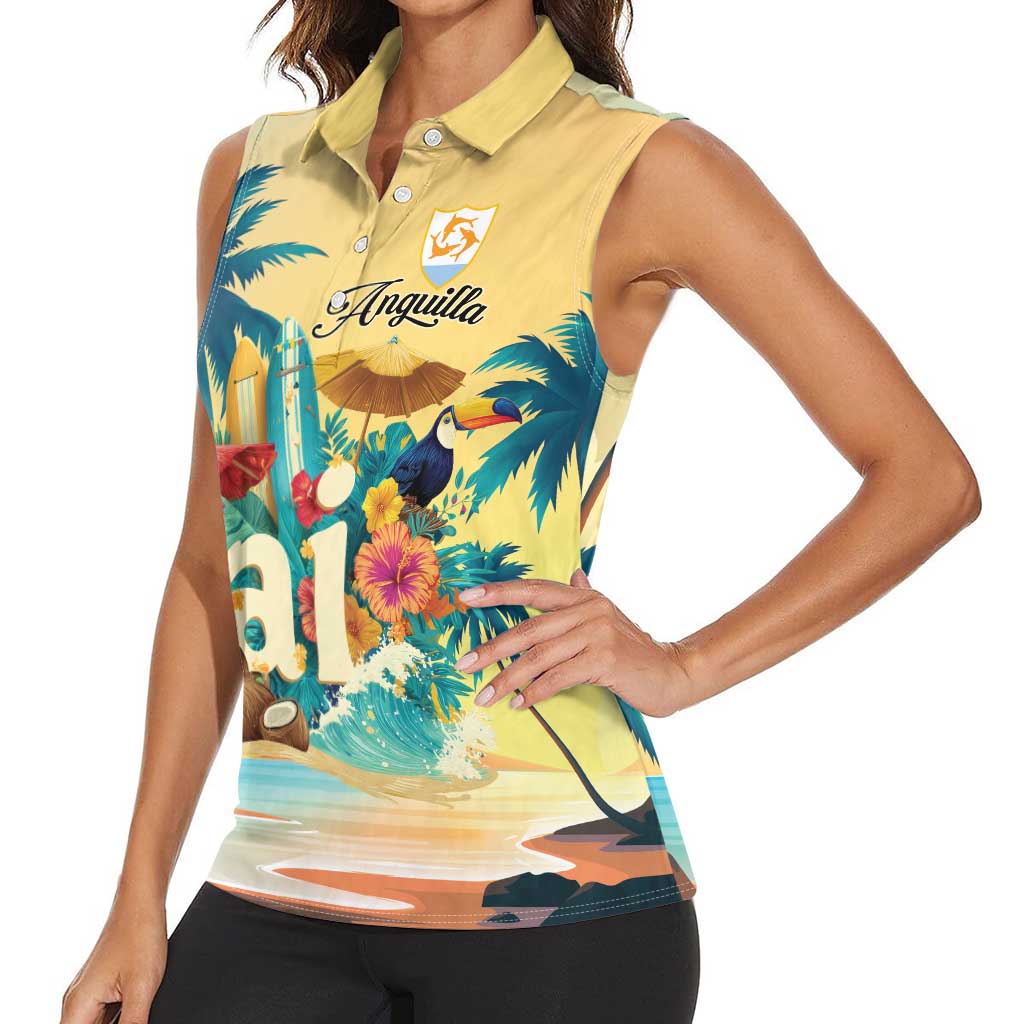 Anguilla AI Tropical Flowers Women Sleeveless Polo Shirt - Wonder Print Shop